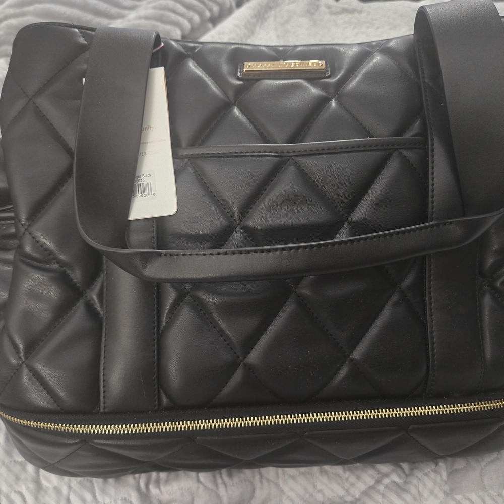 Poppy and Peonies Elegant Black Quilted Tote Bag